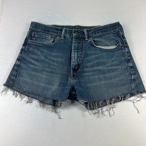 Levi's Jean Shorts Mens 32* 505 Straight Blue Whisker Cut Off Denim Jorts Tag 34